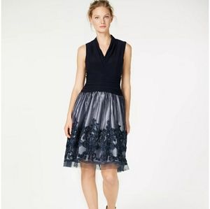 SLNY Illusion Soutache Trim Sleeveless Navy Cocktail Party Dress Size 18